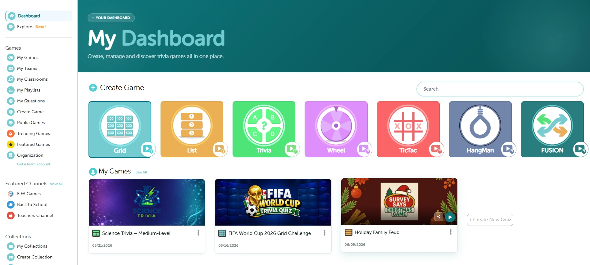 Selecting a game show format in TriviaMaker's game show maker interface