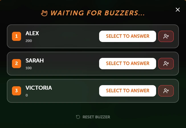 Buzz Mode live buzzer gameplay on mobile and laptop