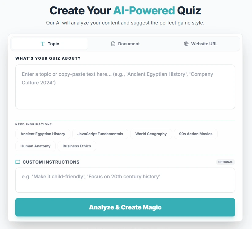 Create your quiz  -  multiple ways to build