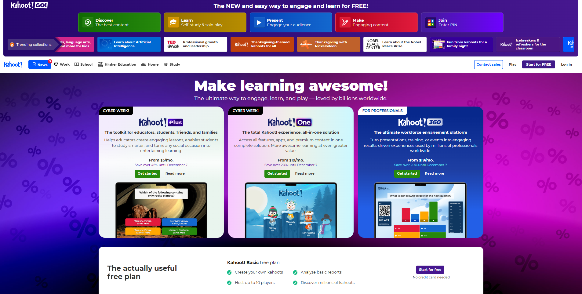 Kahoot homepage