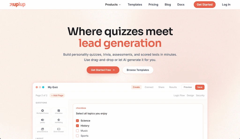 Uplup AI-powered quiz platform